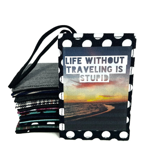 Life without traveling is stupid, sunset background Luggage tag