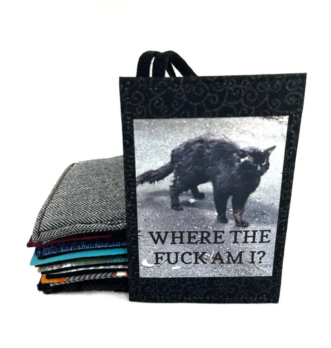 Where the fuck am I? black background Luggage tag